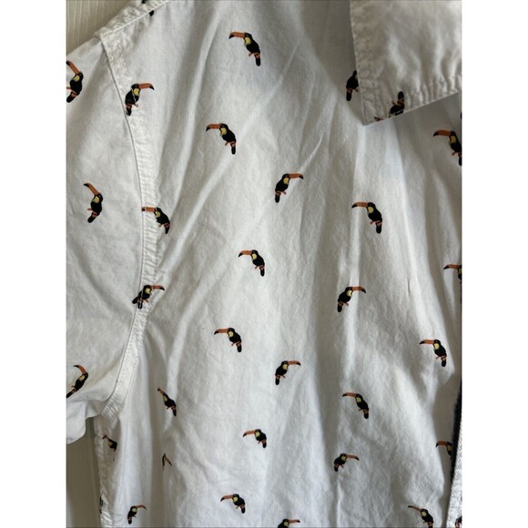 Lee Mens Shirt Medium White Button Up Collar Toucan Novelty 100% Cotton Birds - Picture 3 of 10